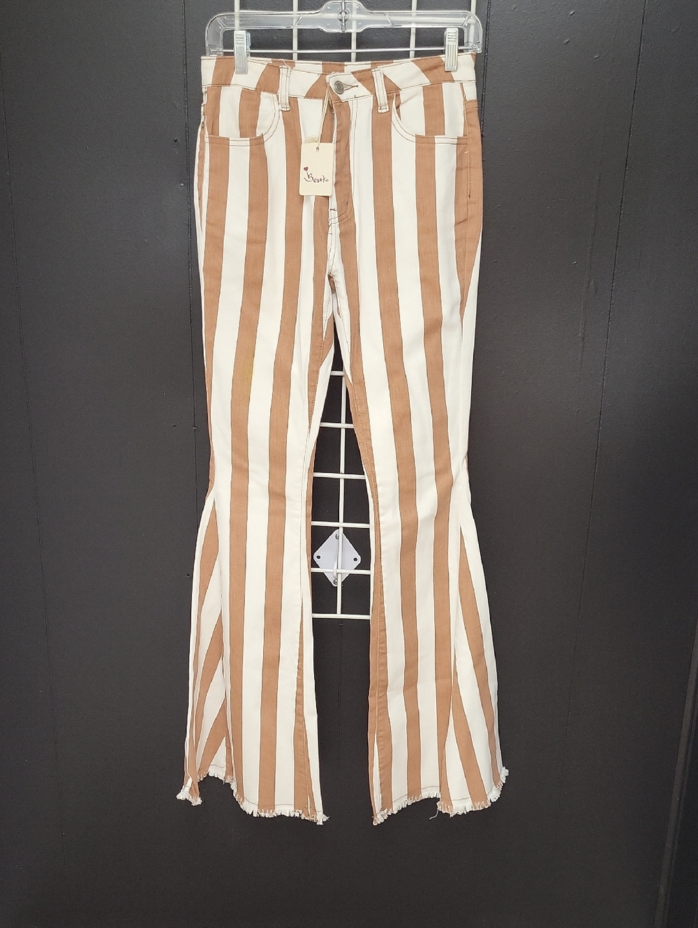 NWT, BESTTO High-Waist Striped Flare Jeans in Brown and White, SMALL
